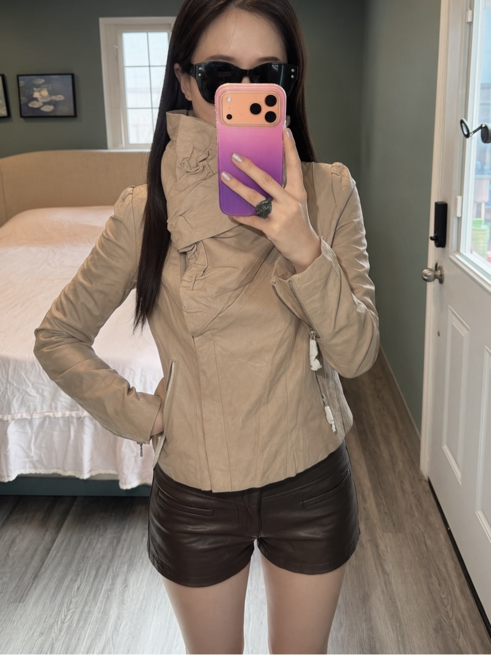 Vintage VERO MODA Genuine Pigskin Leather Jacket XS/S Avant Garde Y2K - Picture 10 of 12